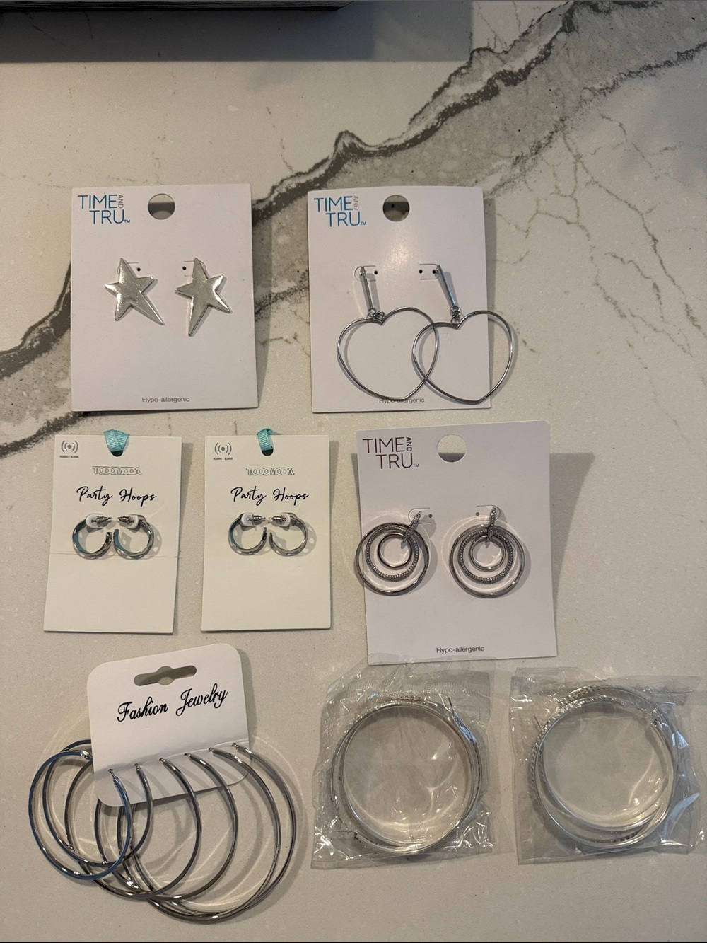 Time and Tru Silver Hoop & Charm Earring Sets
